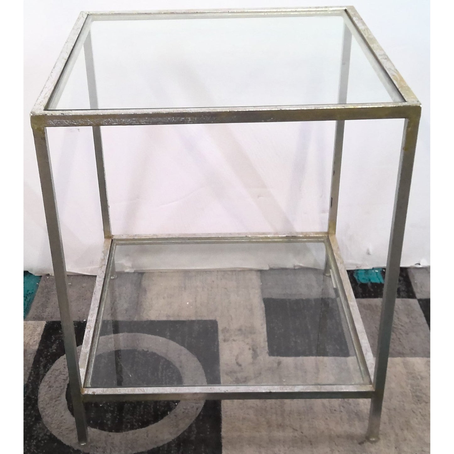 Square Metal and Glass End Table