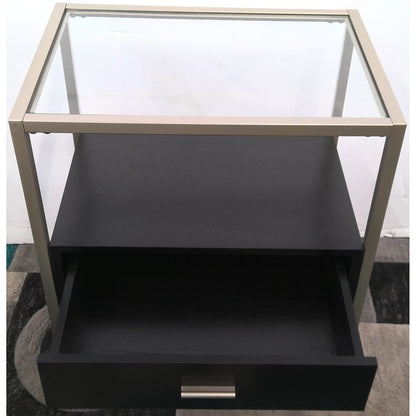 Glass Top End Table with Storage