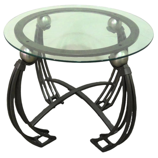 Round Metal End Table with Glass Top