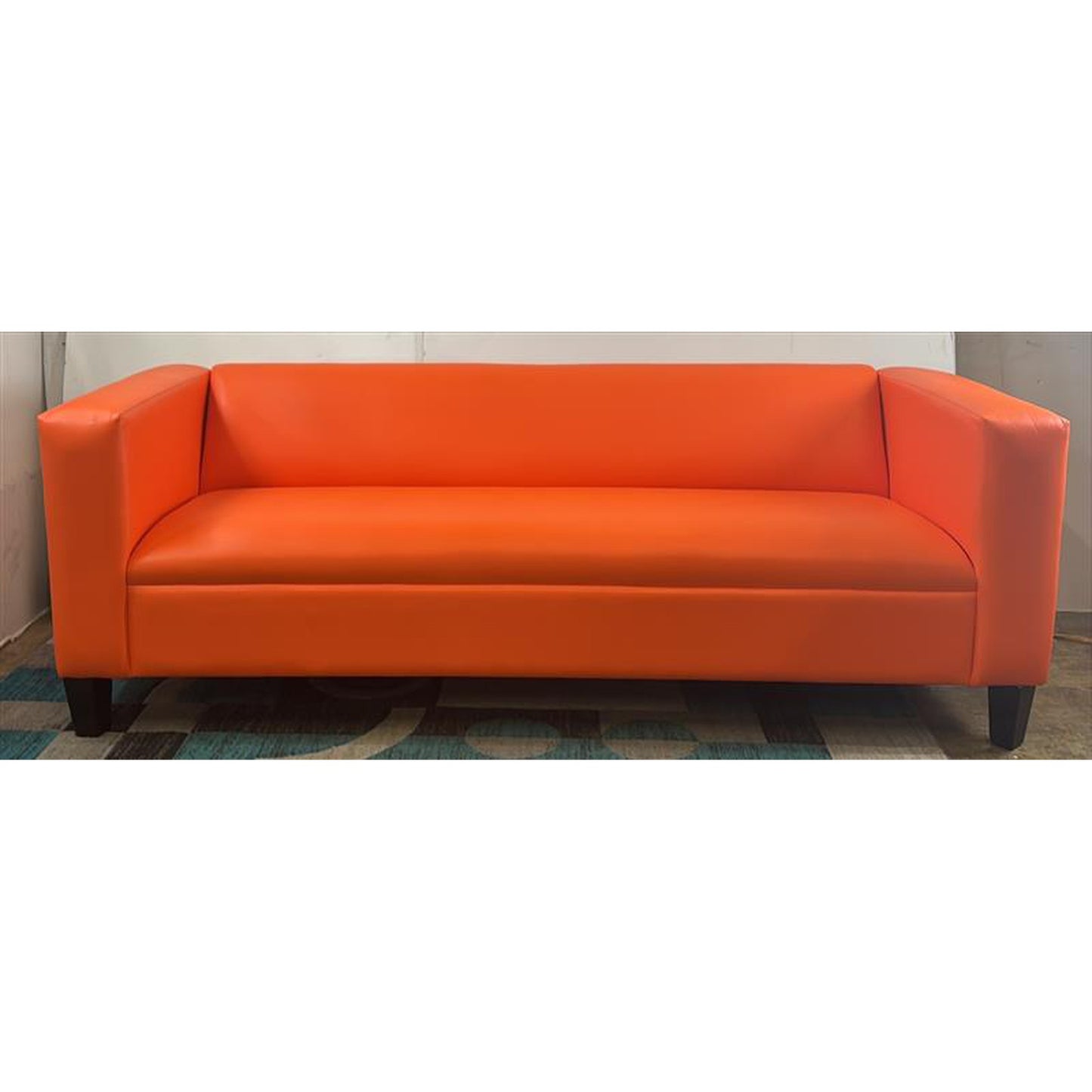 Modern Faux Leather Bright Orange 3 Person Sofa