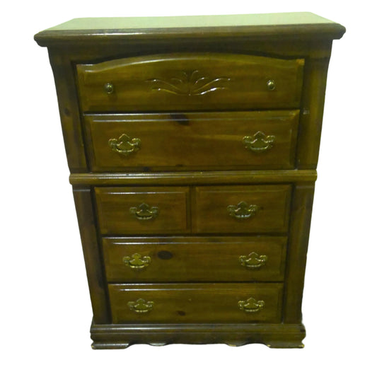 Mahogany-Colored Highboy Dresser