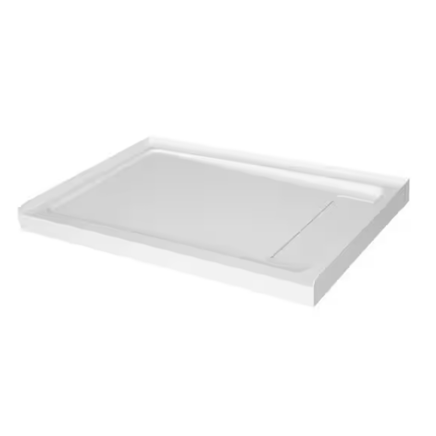 Alcove Concealed Drain Shower Pan Base with Right Drain in White