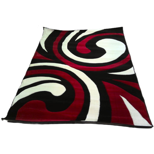 5' x 7' White & Red Abstract Area Rug