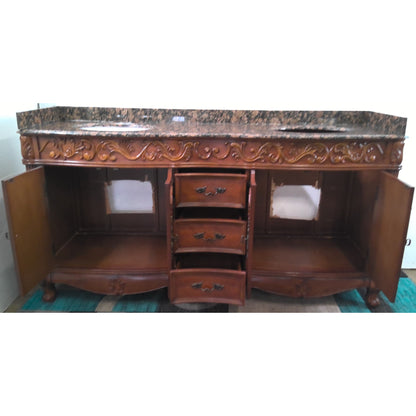 Ornate Double Sink Vanity with Granite Top