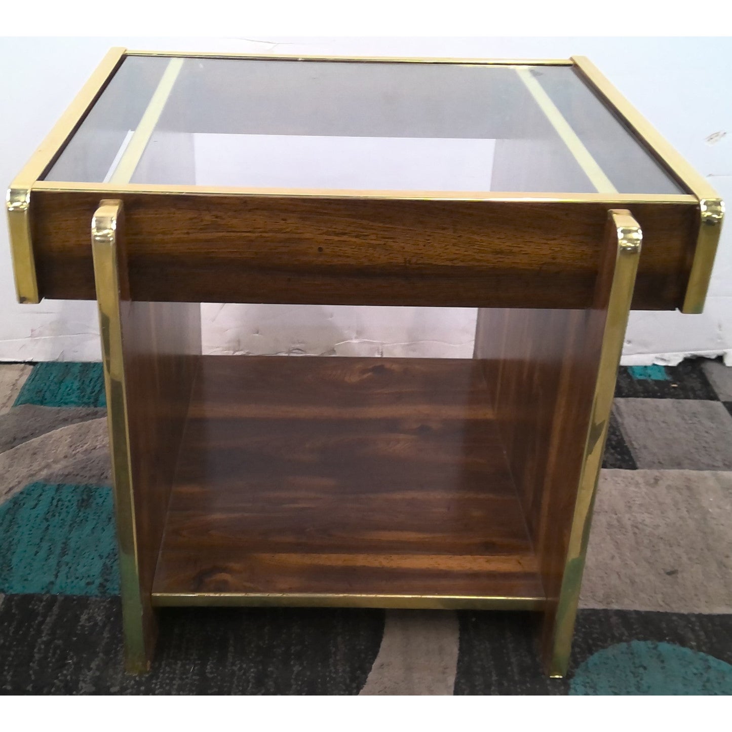 Glass Top End Table with Gold Trim