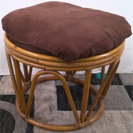 Round Ottoman with Brown Cushion