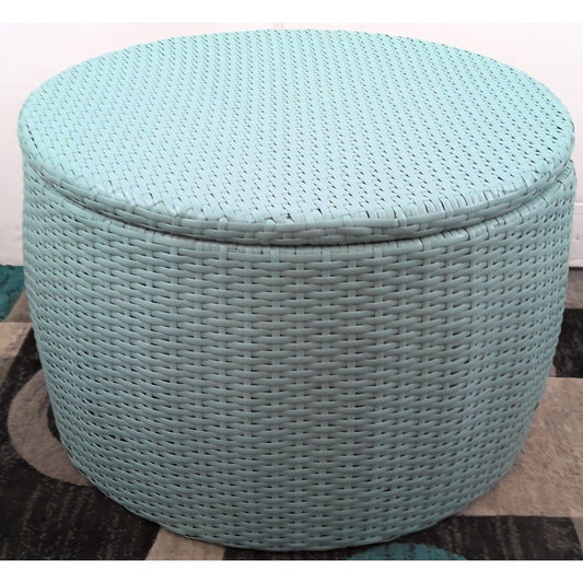 Blue Wicker Round Storage Ottoman