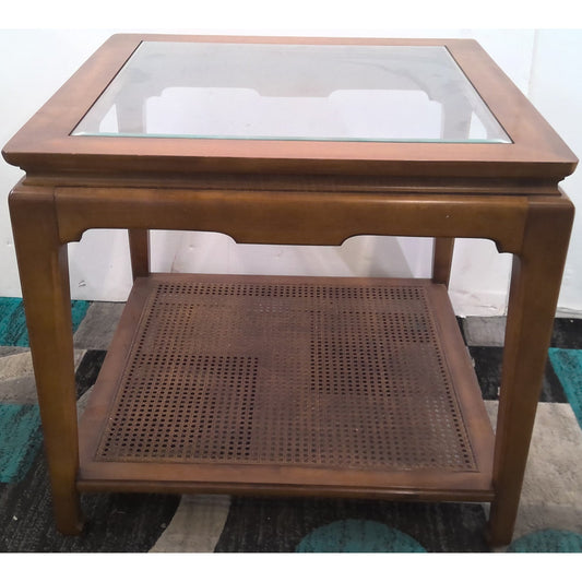 End Table with Glass Top and Wicker Bottom