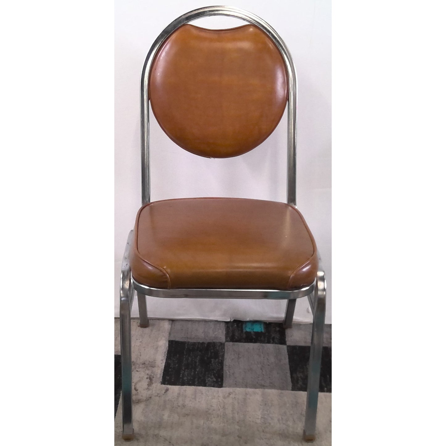 Stackable Metal and Brown Chair