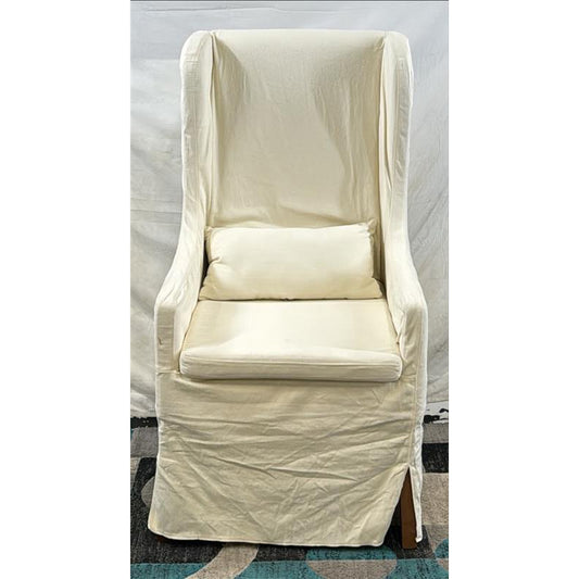 Slipcovered Wood Wingback Parson Chair In Cream