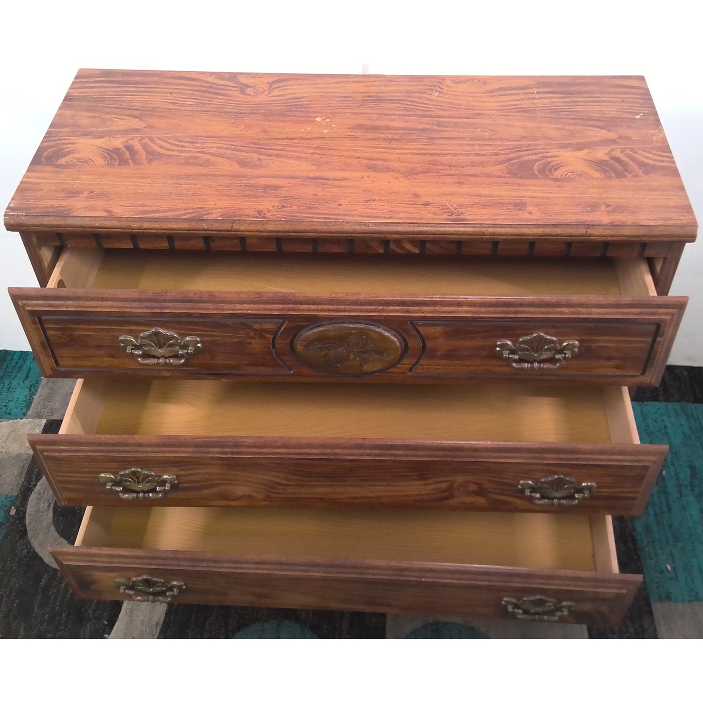 Dresser with Pinecone Carving