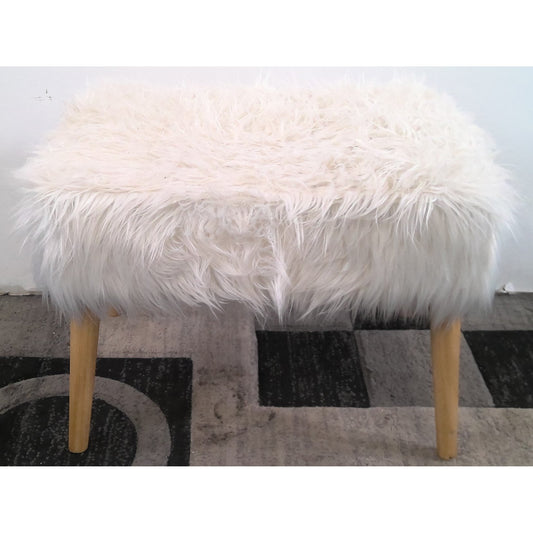 Shaggy White Ottoman