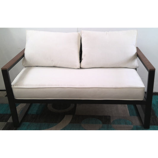 Outdoor Metal Loveseat with White Cushions