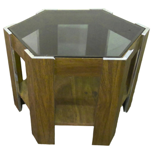 Hexagon End Table with Glass Top