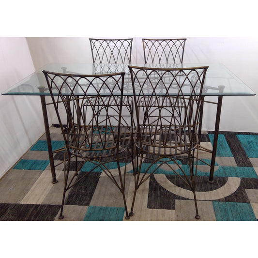 Glass and Metal Table with 4 Chairs