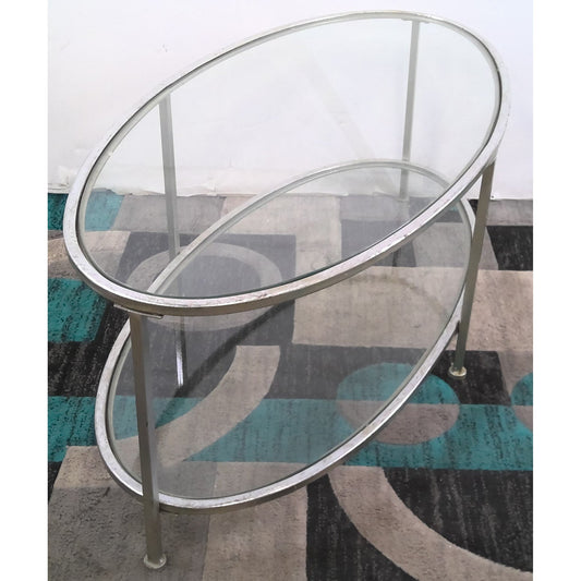 Oval Metal and Glass Coffee Table