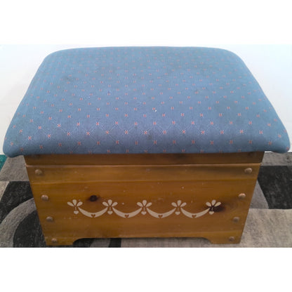 Wood Ottoman with Blue Cushion