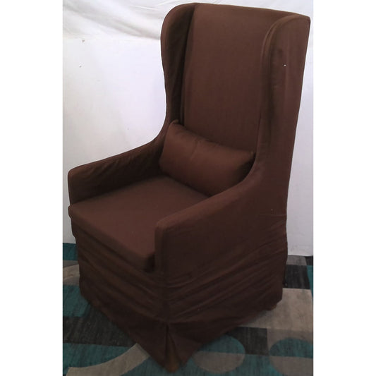 Brown Slipcovered Wingback Parson's Chair