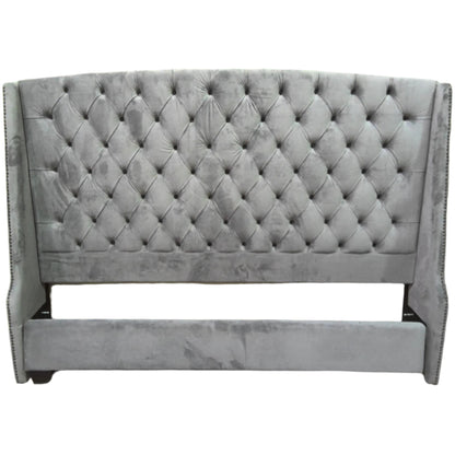 Gray Velvet Tufted King Bed Frame