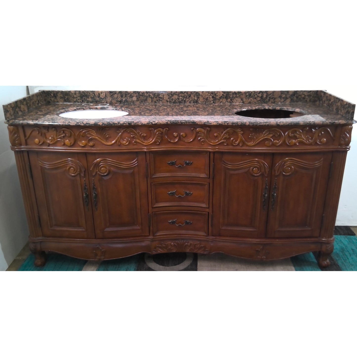 Ornate Double Sink Vanity with Granite Top