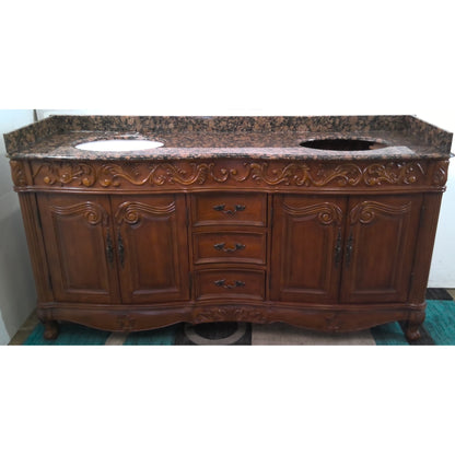 Ornate Double Sink Vanity with Granite Top