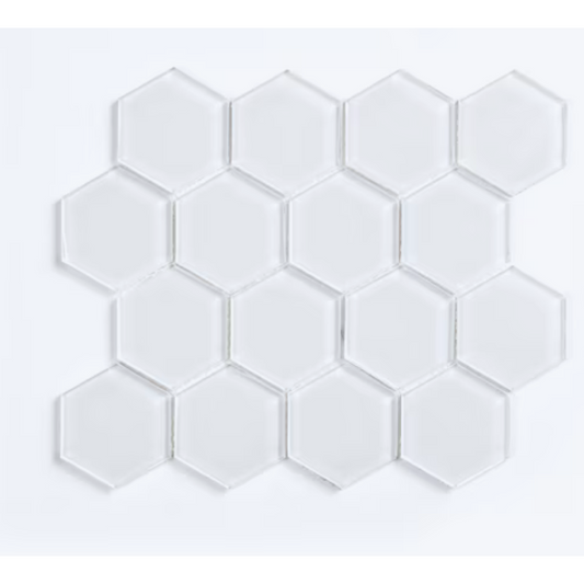 White Hexagon Glass Backsplash Wall Tiles (9.6 Sq. Ft. per Box)