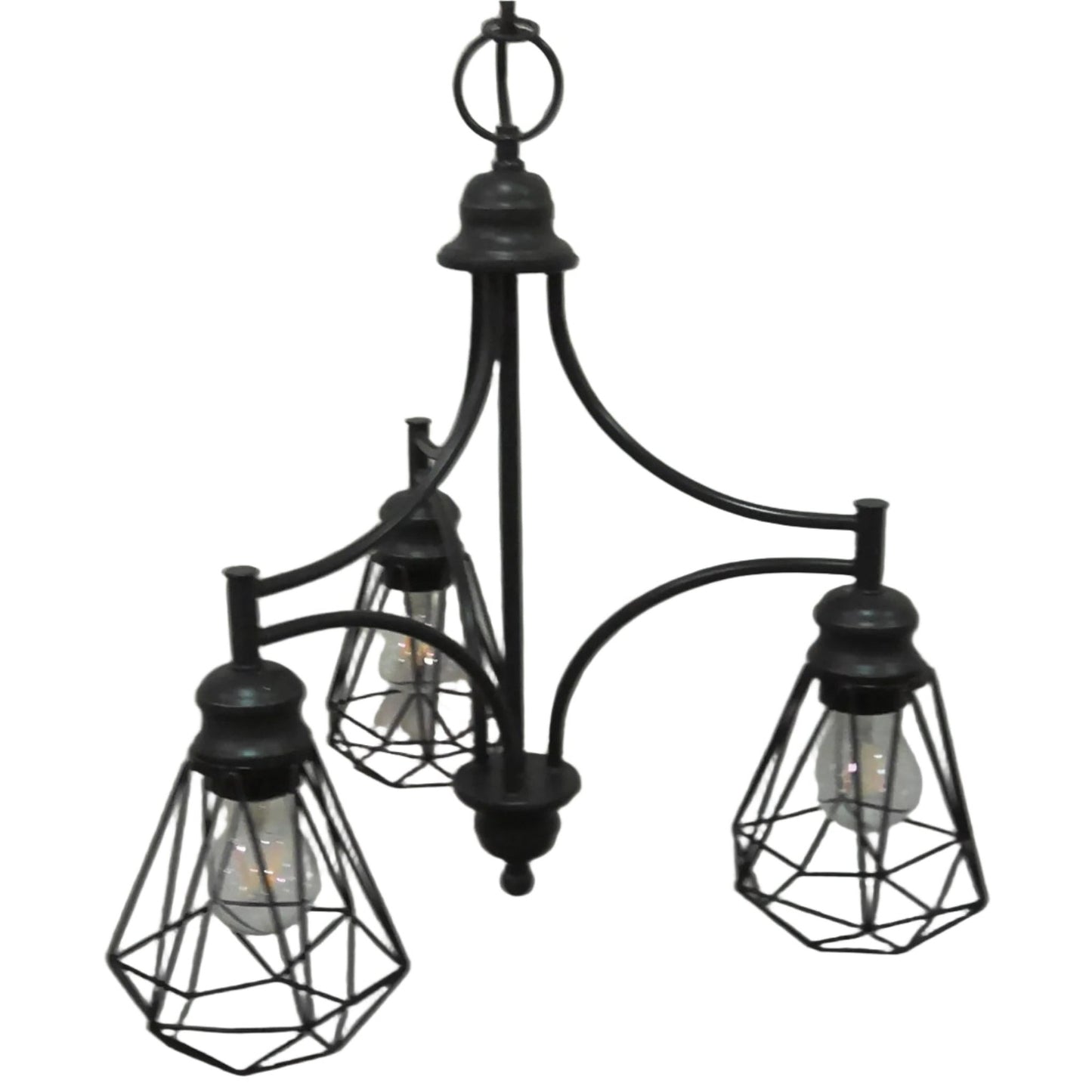 3-Light Bronze Chandelier with Cage Shades