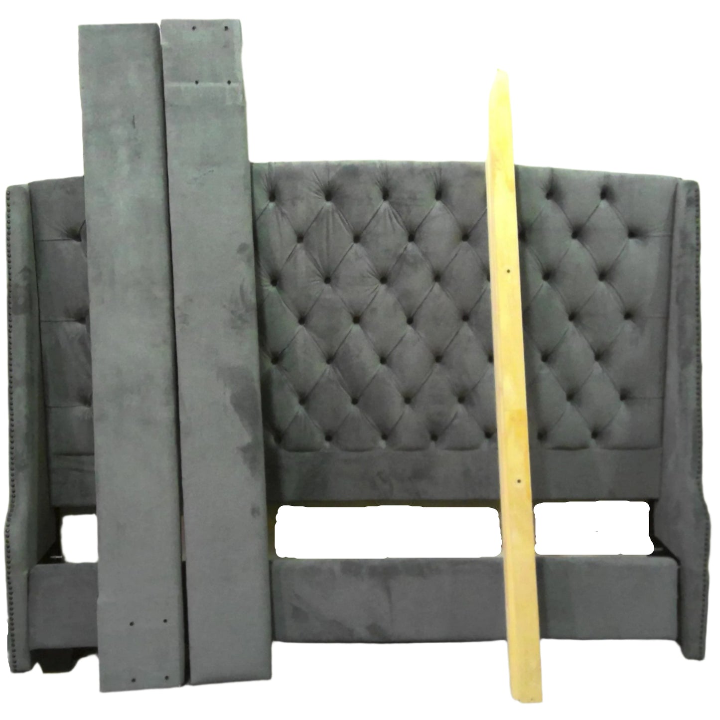 Gray Velvet Tufted King Bed Frame