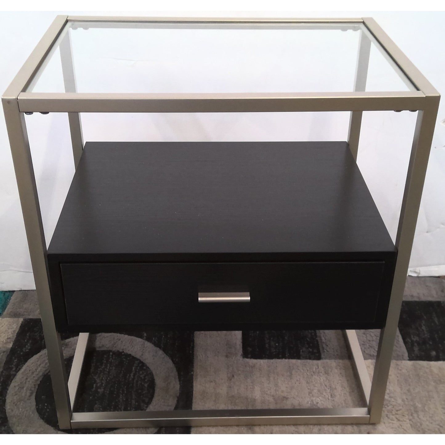 Glass Top End Table with Storage