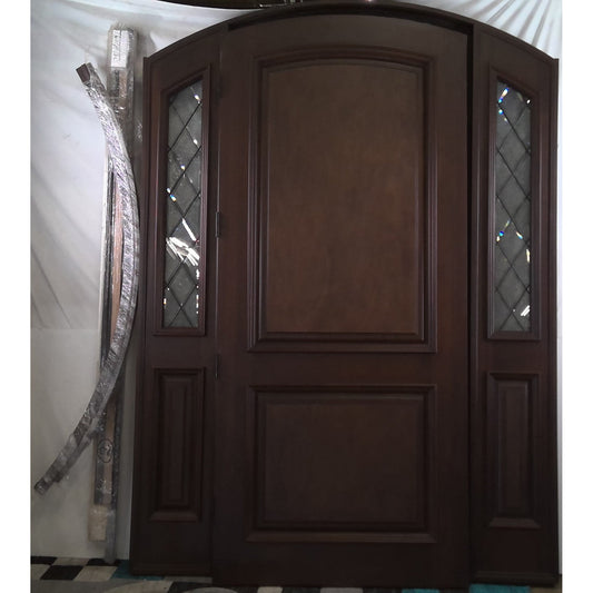 Large Wood Entry Door with Sidelights and Trim